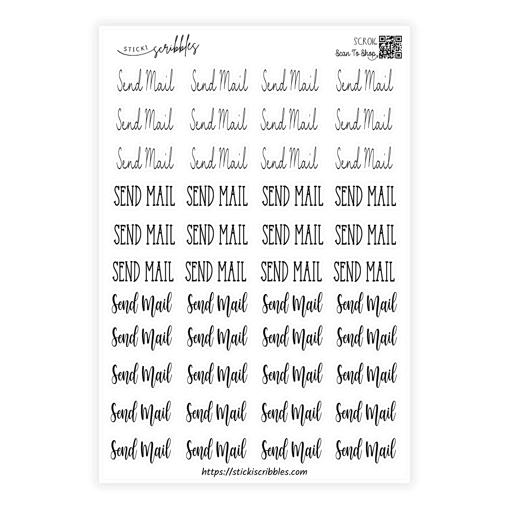 Send Mail Script Sticker Sheet