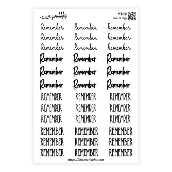 Remember Script Sticker Sheet