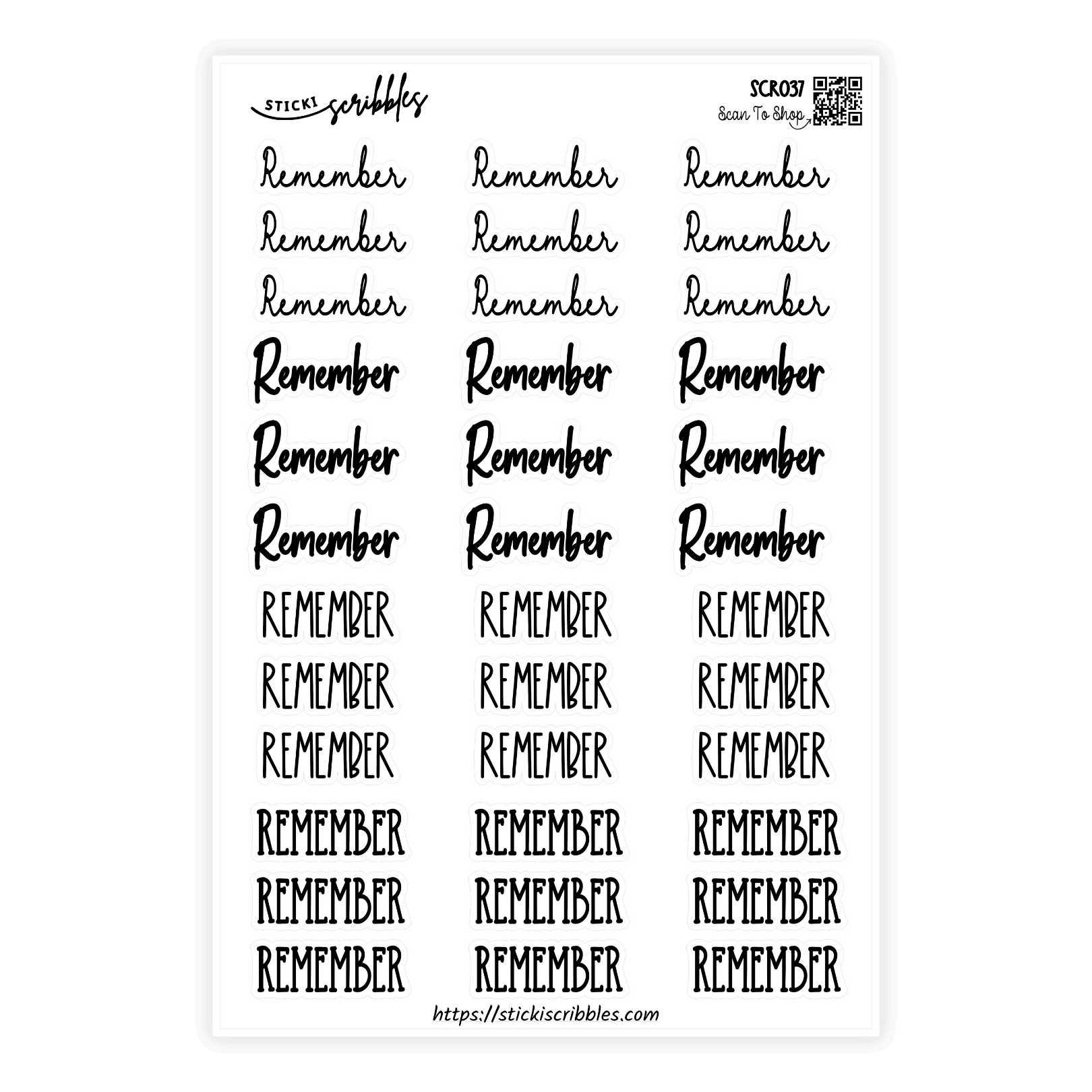 Remember Script Sticker Sheet