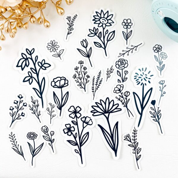 Black line Art Floral Die Cut