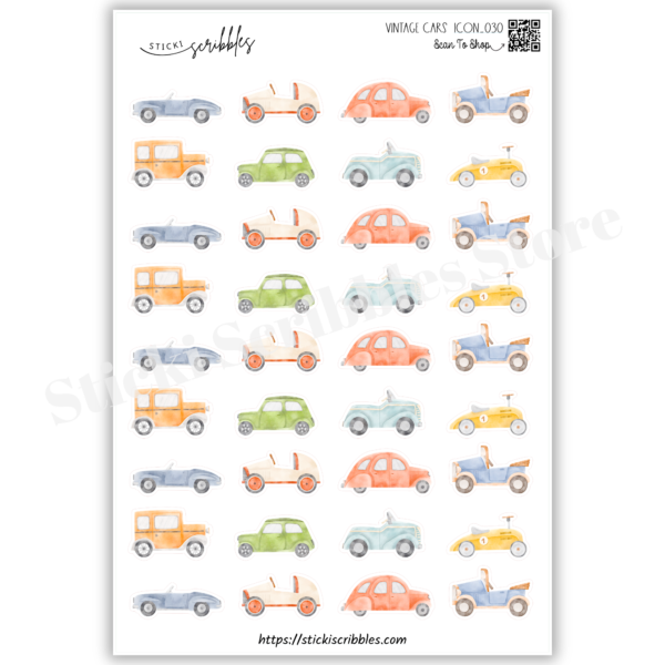 Vintage Cars Icons Sticker Sheet