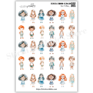 School Children Icons Sticker Sheet