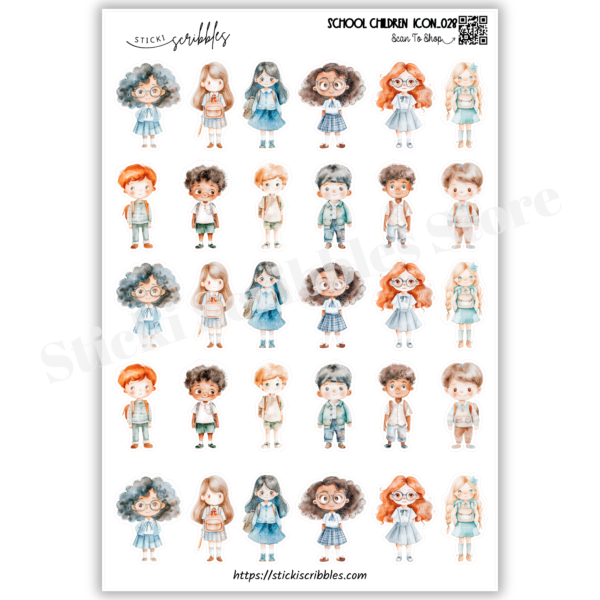 School Children Icons Sticker Sheet