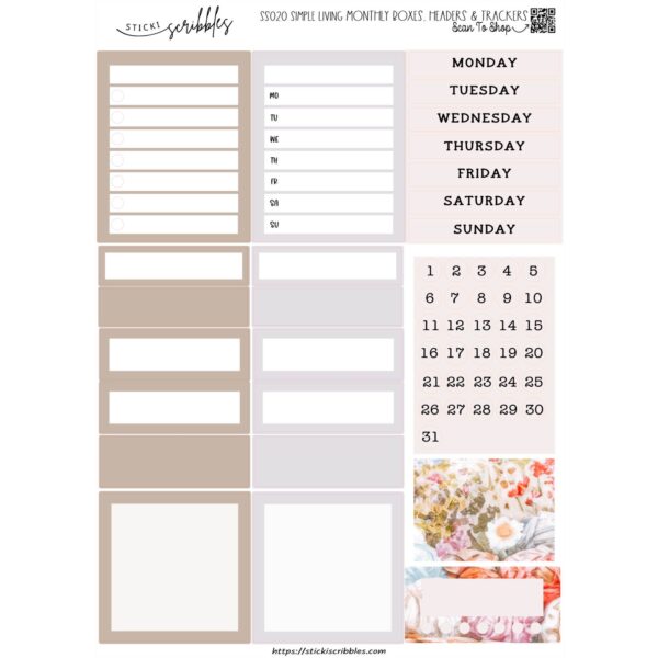 Simple Living Monthly Boxes and Headers Sheet