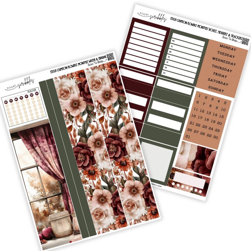 Crimson Flowers Monthly Sticker Kit