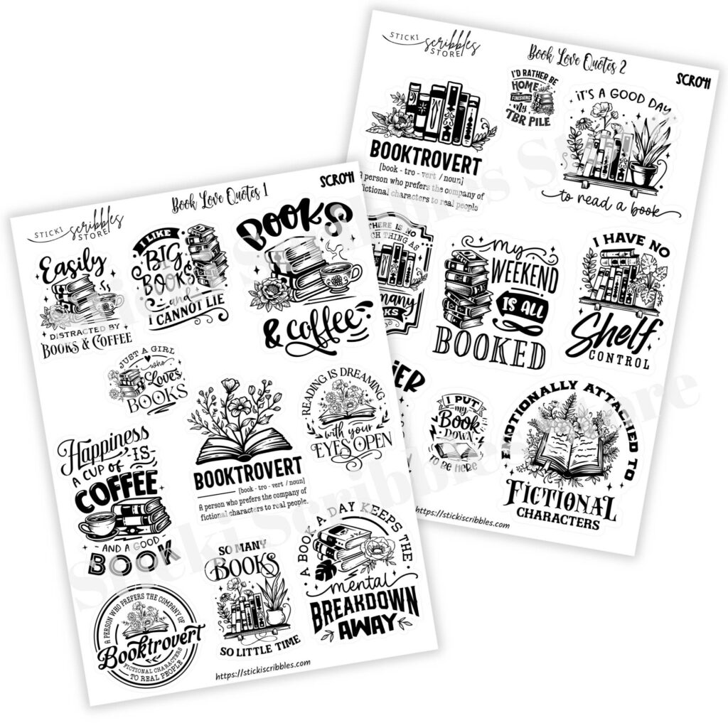 Book Love Quotes Sticker Sheets